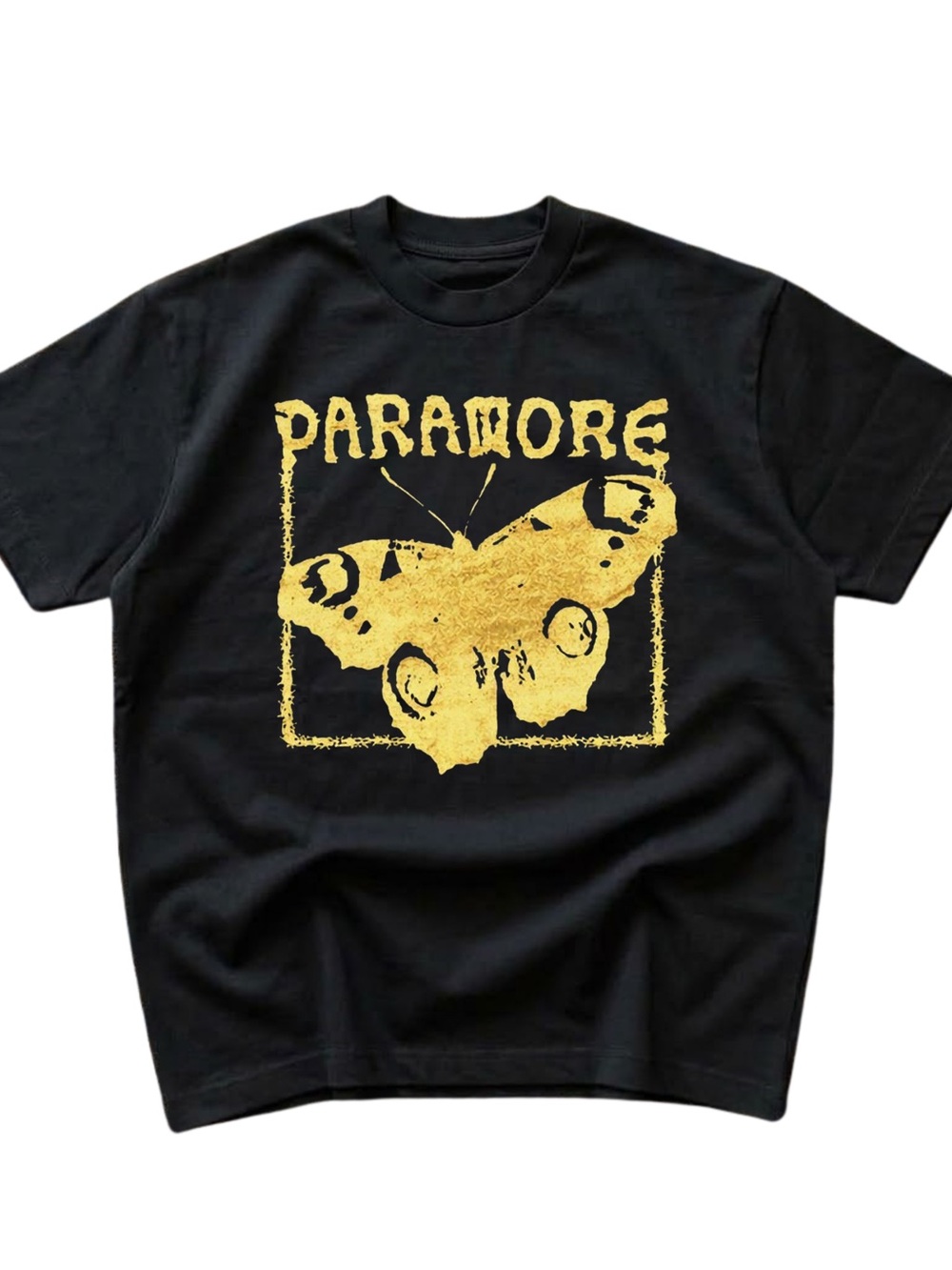 Gildan Black T-Shirt with Yellow Paramore Butterfly Graphic, Gift For Her, Him